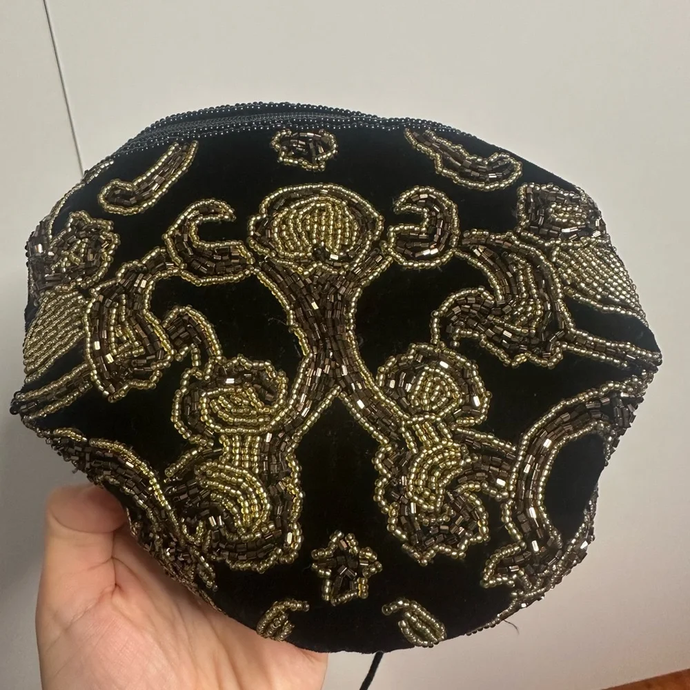 Luxurious Black and Gold Beaded Clutch